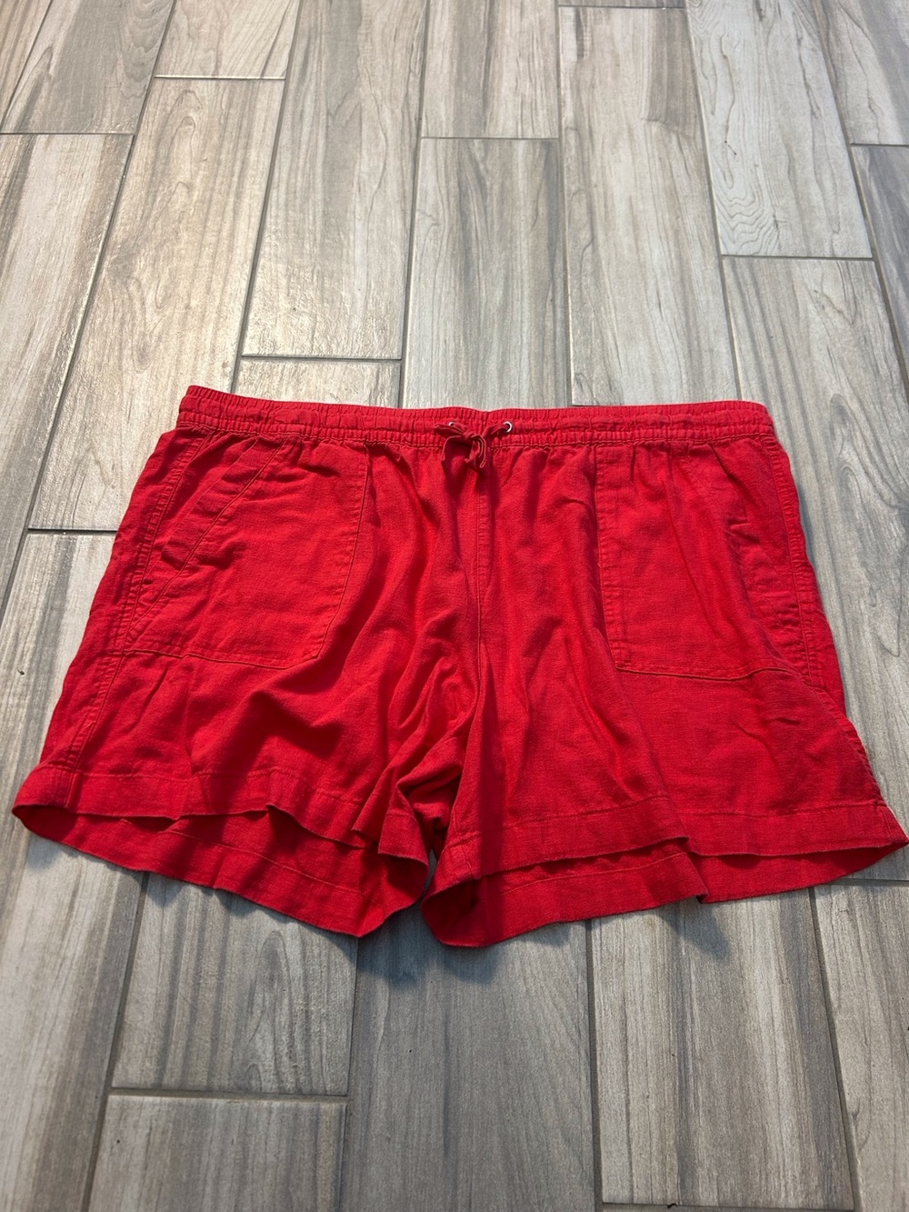 Women’s Red Elastic Drawstring Lounge Shorts Linen Blend Women’s XXL Breathable